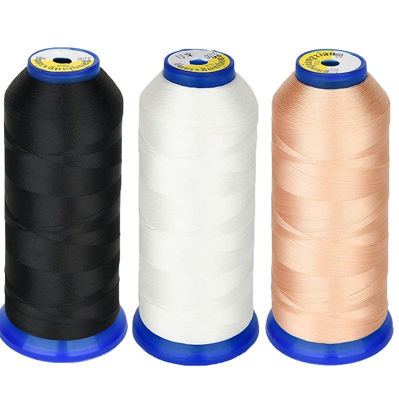 pestor Heavy Duty Thread 5400 Yards Size T70#69 210D/3 All Purpose High Strength Polyester Sewing Thread for Weaves, Upholstery, Jeans and Weaving Hair, Drapery, Beading, Purses, Leather (Black+White+Beige) - Image 1